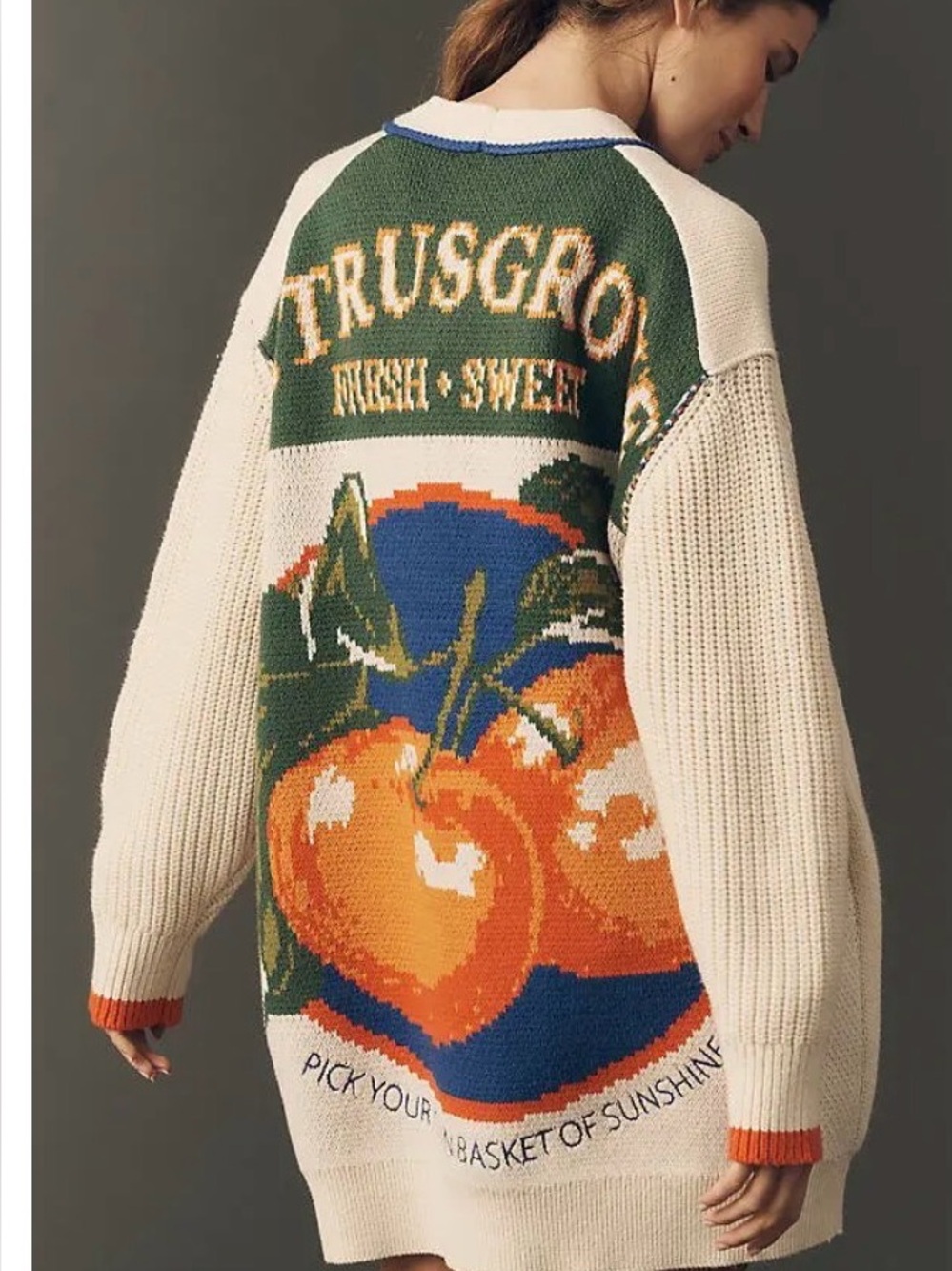 NWT Anthropologie Maeve Cotton Blend Veggie Motif Cardigan